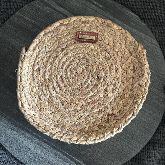 Round Rattan Purse Crossbody Brown Wicker Handwoven 9" Boho Cottagecore Bag - Picture 2 of 5